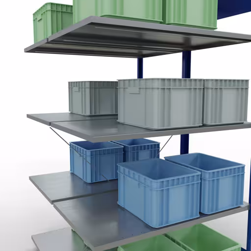 Une autre vue de l'article Tablette supplémentaire, tablette double, système d'étagères enfichables MULTIplus150, 2000 x 1000 x (2x600) mm (HxLxP), 2x5 tablettes, traverse, RAL 5010 bleu gentiane Une autre vue de l'article Étagère rapportée, étagère double, système d'étagère enfichable MULTIplus150, 2000 x 1000 x (2x600) mm, 2x5 étagères, RAL 5010 bleu gentiane de la catégorie étagères