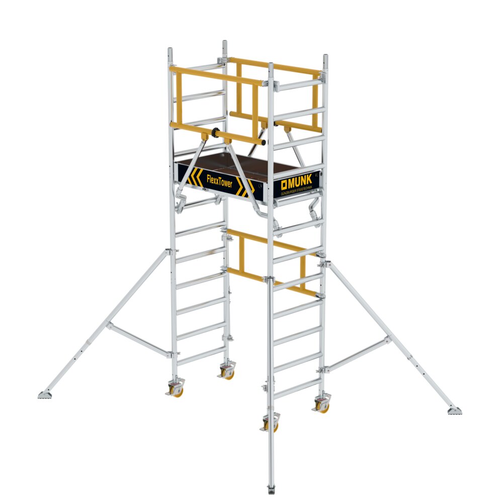 Munk FlexxTower SG con ringhiera principale, altezza piattaforma 2,10 m, di Günzburger Steigtechnik Munk FlexxTower SG con parapetto di protezione principale della categoria dei ponteggi mobili, numero di articolo 125132