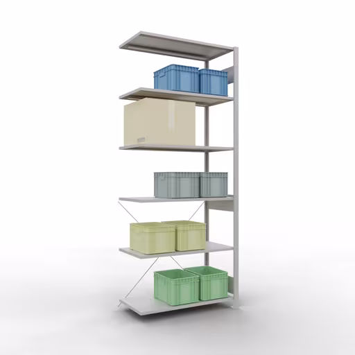 Figura n. 15 dell'articolo scaffale aggiuntivo, scaffale, sistema a innesto MULTIplus85, 2500 x 1000 x 500 mm (AxLxP), 6 ripiani, traversa, RAL 7035 grigio chiaro del gruppo di prodotti sistema a innesto della marca Schulte Lagertechnik