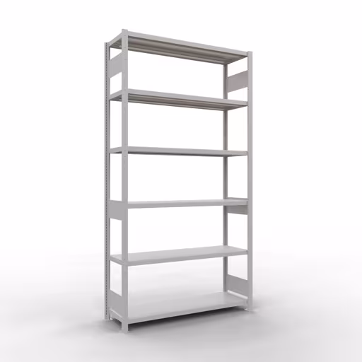 Étagère de base, étagère, système enfichable MULTIplus250, 2500 x 1300 x 400 mm (HxLxP), 6 étagères, barre de longueur, gris clair RAL 7035, étagère de base, réf. 32841-130-LR