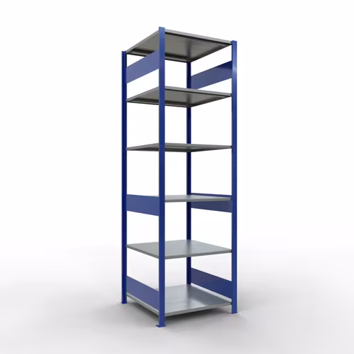 Étagère de base, étagère, système enfichable MULTIplus150, 2500 x 750 x 800 mm, 6 étagères, RAL 5010 bleu gentiane/galvanisé/galvanisé de Schulte Lagertechnik avec le numéro d'article. 12781-75-LR-B