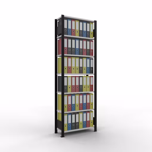 Figure n° 13 de l'article étagère de base, étagère de bureau, système enfichable MULTIplus85, 2300 x 750 x 300 mm, 7 étagères, sans baguette de butée, noir/gris clair du groupe de produits étagères de bureau de la marque Schulte Lagertechnik