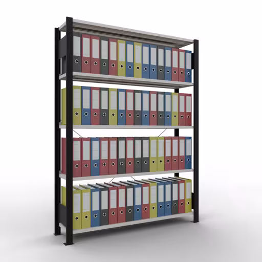 Figura n. 12 dell'articolo scaffale base, scaffale per ufficio, sistema a innesto MULTIplus85, 1800 x 1300 x 300 mm, 5 ripiani, nero/grigio chiaro del gruppo di prodotti scaffali per ufficio della marca Schulte Lagertechnik