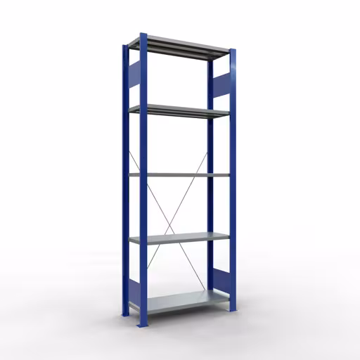 Immagine del prodotto n. 15 dell'articolo scaffale base, scaffale, sistema a innesto MULTIplus150, 2000 x 750 x 300 mm, 5 ripiani, RAL 5010 blu genziana/zincato/zincato della gamma di prodotti del sistema a innesto della marca Schulte Lagertechnik