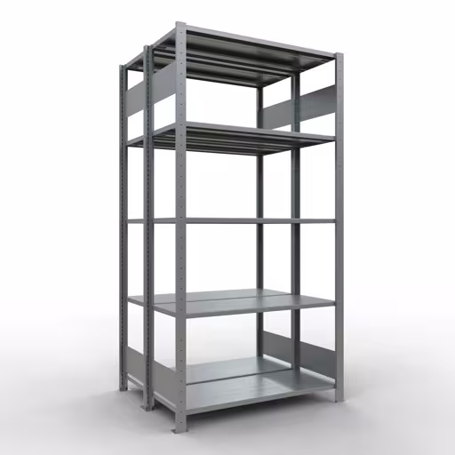 Étagère de base, étagère double, système d'étagères MULTIplus150, 2000 x 1000 x (2x400) mm (HxLxP), 2x5 étagères, barres de longueur, galvanisées de Schulte Lagertechnik Étagère de base, étagère double, système d'étagères MULTIplus150, 2000 x 1000 x (2x400) mm (HxLxP), 2x5 étagères, barres de longueur, galvanisées, étagères doubles, réf. 17840