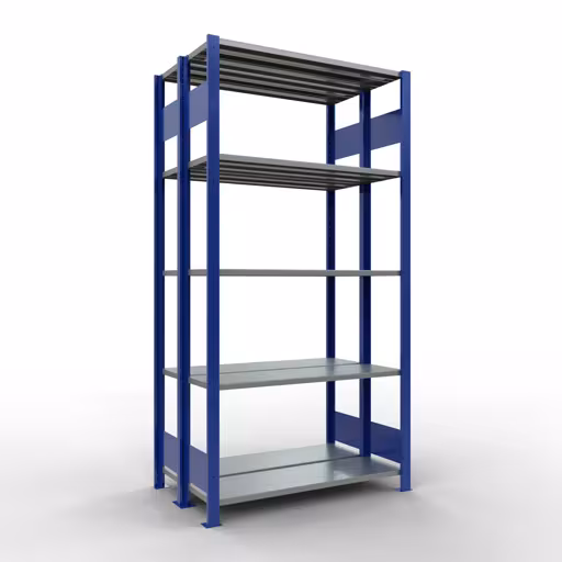 Étagère de base, étagère double, système d'étagères enfichables MULTIplus150, 2000 x 1000 x (2x300) mm, 2x5 étagères, RAL 5010 bleu gentiane de Schulte Lagertechnik avec le numéro d'article : 33130-B