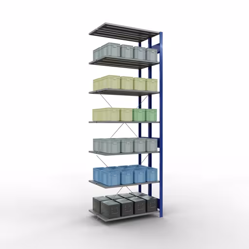 Scaffale aggiuntivo, scaffale doppio, sistema di scaffali MULTIplus150, 3000 x 1000 x (2x600) mm (AxLxP), 2x7 ripiani, traversa, RAL 5010 blu genziana della marca Schulte Lagertechnik dal programma scaffali