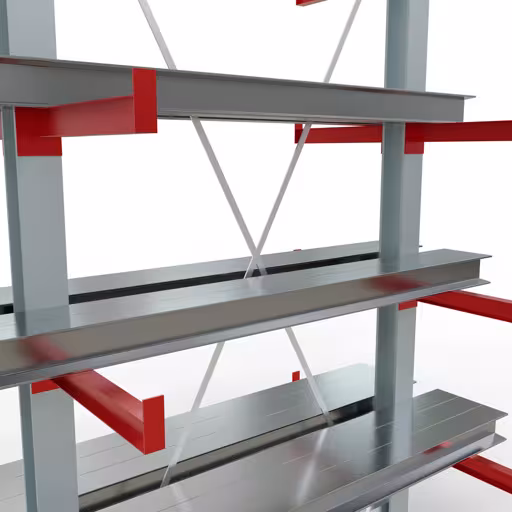 Produktbild Nr 12 des Artikels K 3000 Komplettregal, doppelseitig, 2500 x 1300 x 500 mm, RAL 7001 / RAL 3000, 5 Lagerebenen Abbildung Nr 12 des Artikels K 3000 Komplettregal, doppelseitig, 2500 x 1300 x 500 mm, RAL 7001 / RAL 3000, 5 Lagerebenen aus der Produktgruppe Kragarmregale von der Marke Schulte Lagertechnik