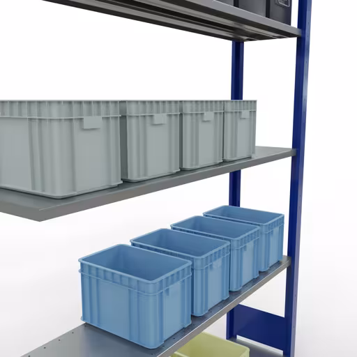 Immagine del prodotto n. 15 dell'articolo Ripiano aggiuntivo, sistema a innesto per ripiani MULTIplus150, 2000 x 1300 x 300 mm, 5 ripiani, RAL 5010 blu genziana/zincato della gamma di prodotti per sistemi a innesto della marca Schulte Lagertechnik