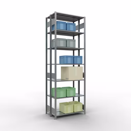 Image du produit n° 13 de l'article Étagère de base, étagère double, système d'étagères MULTIplus150, 3000 x 1000 x (2x300) mm (HxLxP), 2x7 étagères, barres de longueur, galvanisé Figure n° 13 de l'article étagère de base, étagère double, système d'étagères enfichables MULTIplus150, 3000 x 1000 x (2x300) mm, 2x7 étagères, galvanisées du groupe de produits étagères de la marque Schulte Lagertechnik.