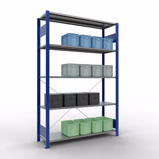 Étagère de base, étagère, système enfichable MULTIplus150, 2000 x 1300 x 400 mm, 5 étagères, RAL 5010 bleu gentiane/galvanisé de la marque Schulte Lagertechnik de la gamme de produits système enfichable