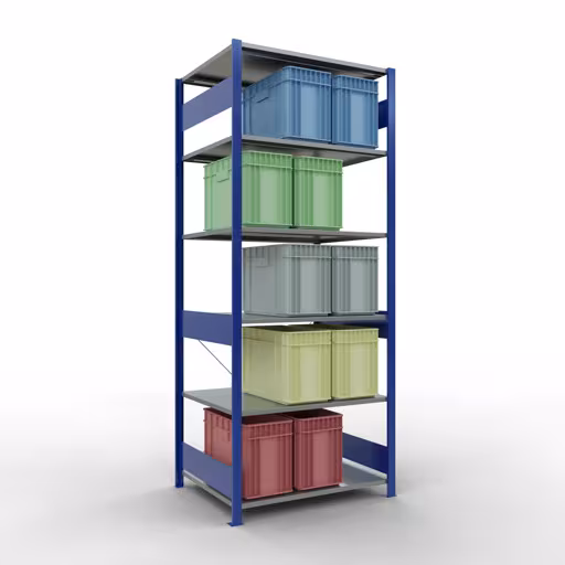 Étagère de base, étagère à étagères, système enfichable MULTIplus150, 2500 x 1000 x 800 mm, 6 étagères, traverse, RAL 5010/galvanisé de Schulte Lagertechnik avec le numéro d'article. 12581-B