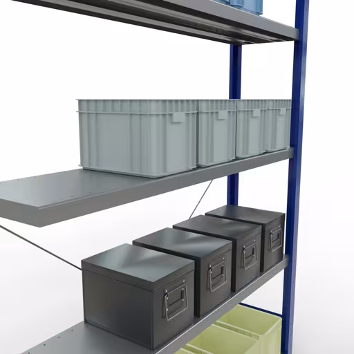 Immagine del prodotto n. 15 dell'articolo Scaffale aggiuntivo, scaffale, sistema a innesto MULTIplus250, 2000 x 1300 x 300 mm (AxLxP), 5 ripiani, traversa, RAL 5010 blu genziana/zincato Figura n. 15 dell'articolo scaffale aggiuntivo, scaffale, sistema a innesto MULTIplus250, 2000 x 1300 x 300 mm (AxLxP), 5 ripiani, traversa, RAL 5010 blu genziana/zincato del gruppo di prodotti sistema a innesto della marca Schulte Lagertechnik