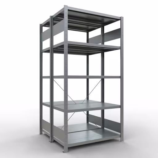 Étagère de base, étagère double, système d'étagères MULTIplus250, 2000 x 1000 x (2x500) mm (HxLxP), 2x5 étagères, traverse, galvanisé, étagères doubles, réf. 14250-G