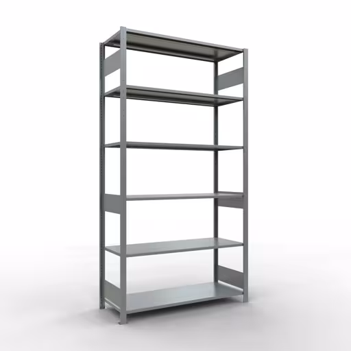Étagère de base, étagère, système enfichable MULTIplus150, 2500 x 1300 x 500 mm (HxLxP), 6 étagères, barres de longueur, galvanisées, étagère de base, réf. 12751-130-LR
