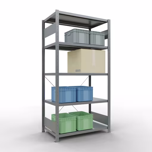 Scaffale base, scaffale, sistema a innesto MULTIplus330, 2000 x 1000 x 600 mm (AxLxP), 5 ripiani, traversa, zincato della marca Schulte Lagertechnik della gamma dei sistemi a innesto