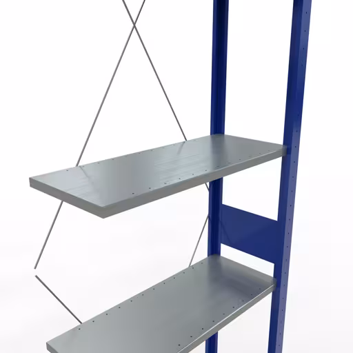 Représentation supplémentaire de l'article, système d'étagères enfichables pour étagères MULTIplus150, 3000 x 750 x 300 mm, 7 étagères, RAL 5010 bleu gentiane/galvanisé/galvanisé