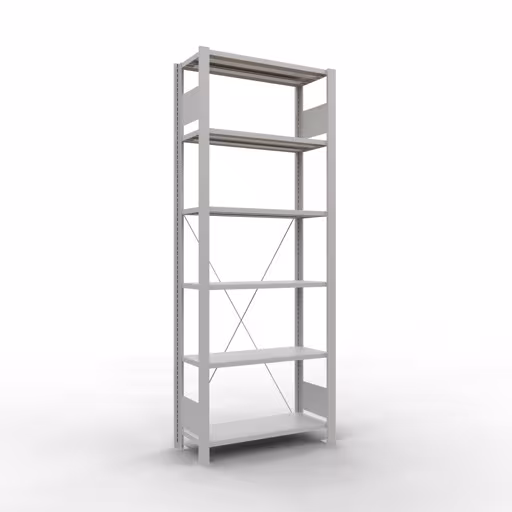 Scaffale Basic, scaffale per ufficio, sistema a innesto MULTIplus85, 2000 x 750 x 300 mm (AxLxP), 6 ripiani, traversa, senza barra di arresto, grigio chiaro, sistema a innesto, articolo n. 36024