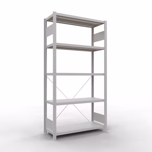 Ripiano base, ripiano, sistema a innesto MULTIplus250, 2000 x 1000 x 400 mm (AxLxP), 5 ripiani, traversa, RAL 7035 grigio chiaro, ripiano base, articolo n. 32840