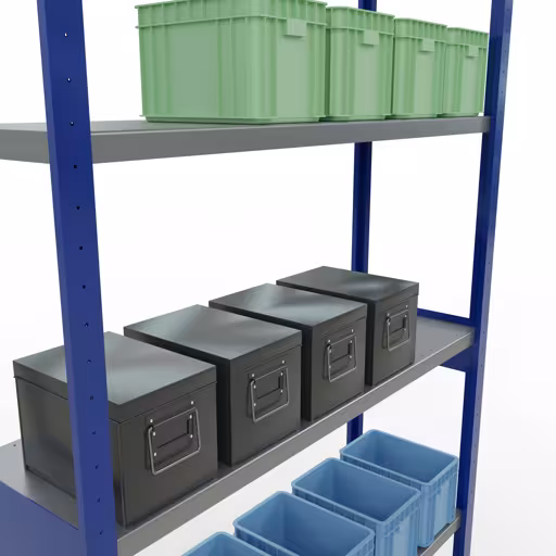 Figure n° 14 de l'article étagère de base, étagère, système enfichable MULTIplus250, 3000 x 1300 x 400 mm, 7 étagères, RAL 5010 bleu gentiane/galvanisé du groupe de produits système enfichable de Schulte Lagertechnik