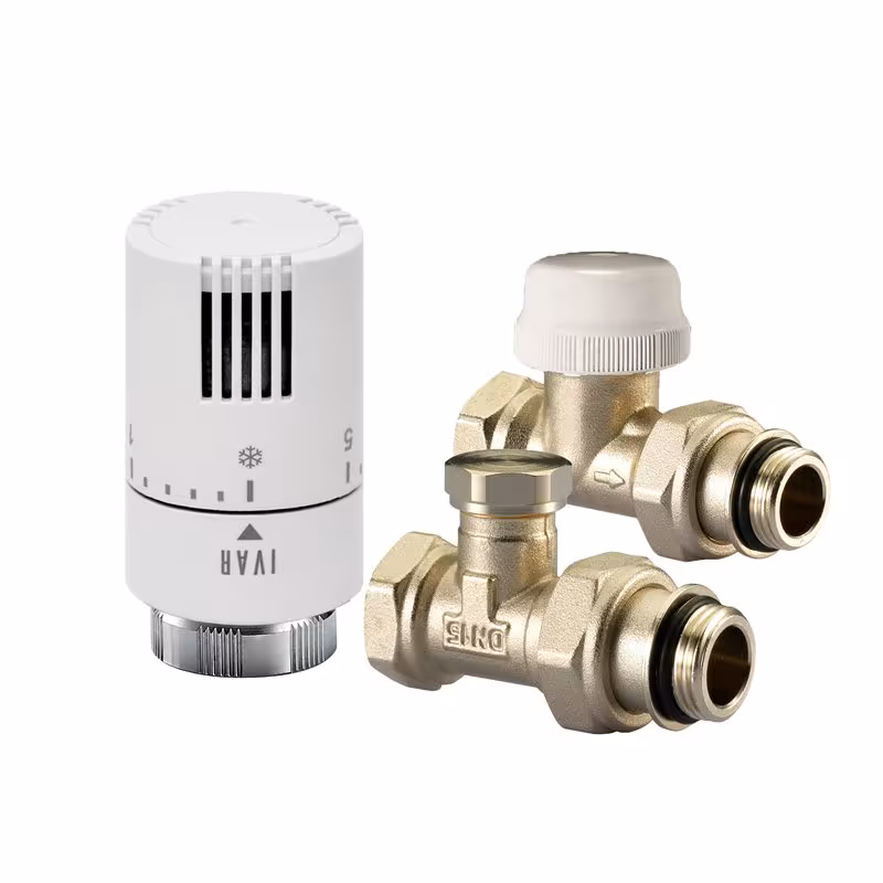 Set collegamento radiatore passaggio 1/2 pollice KD 301 B di Ivar Set di collegamento per radiatore Ivar 1/2 pollici incl. testa termostatica T1500, gruppo radiatore e collegamenti, articolo n. 520175SB