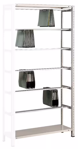 Ripiano aggiuntivo, ripiano per cucitrice pendolare a vite "Elba/Leitz", 2000 x 1000 x 350 mm (AxLxP), RAL 7035 grigio chiaro, 6 aste pendolari, ripiani per cucitrice pendolare, art. 30676