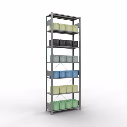 Image du produit n° 12 de l'article étagère de base, étagère, système enfichable MULTIplus150, 3000 x 1000 x 400 mm (HxLxP), 7 étagères, traverse, galvanisé Figure n° 12 de l'article étagère de base, système d'étagères enfichables MULTIplus150, 3000 x 1000 x 400 mm, 7 étagères, galvanisées du groupe de produits système enfichable de la marque Schulte Lagertechnik