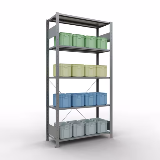 Image du produit n° 14 de l'article étagère de base, étagère, système enfichable MULTIplus150, 2000 x 1000 x 400 mm (HxLxP), 5 étagères, traverse, galvanisé Figure n° 14 de l'article étagère de base, système d'étagères enfichables MULTIplus150, 2000 x 1000 x 400 mm, 5 étagères, galvanisées du groupe de produits système enfichable de la marque Schulte Lagertechnik