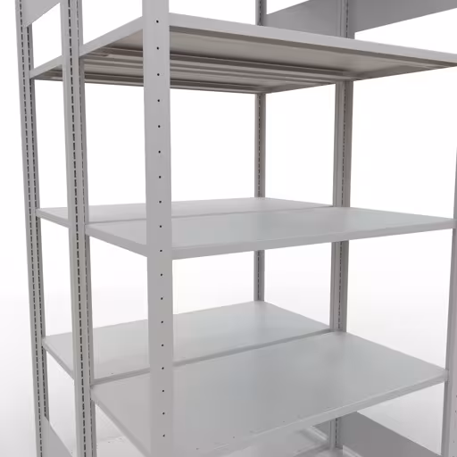 Étagère de base, étagère double, système d'étagères MULTIplus150, 2000 x 1000 x (2x500) mm (HxLxP), 2x5 étagères, barres de longueur, RAL 7035 gris clair de la catégorie étagères doubles avec le GTIN 4004514269959 Étagère de base, étagère double, système d'étagères MULTIplus150, 2000 x 1000 x (2x500) mm, 2x5 étagères, gris clair RAL 7035 de la marque Schulte Lagertechnik de la gamme d'étagères