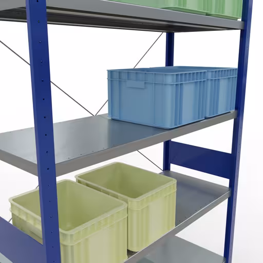 Figure n° 10 de l'article étagère de base, étagère, système enfichable MULTIplus250, 3000 x 1300 x 500 mm, 7 étagères, traverse, RAL 5010 bleu gentiane/galvanisé du groupe de produits système enfichable de Schulte Lagertechnik