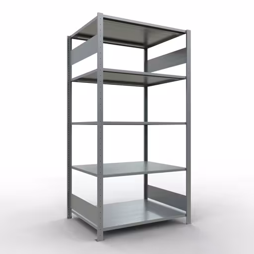 Ripiano base, ripiano, sistema a innesto MULTIplus150, 2000 x 1000 x 800 mm (AxLxP), 5 ripiani, barre longitudinali, zincato, ripiano base, articolo n. 12780-LR