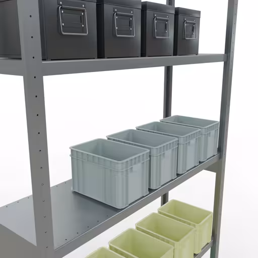 Figura n. 12 dell'articolo scaffale base, scaffale a scaffale, sistema a innesto MULTIplus250, 3000 x 1300 x 400 mm (AxLxP), 7 ripiani, barre longitudinali, zincato del gruppo di prodotti sistema a innesto della marca Schulte Lagertechnik
