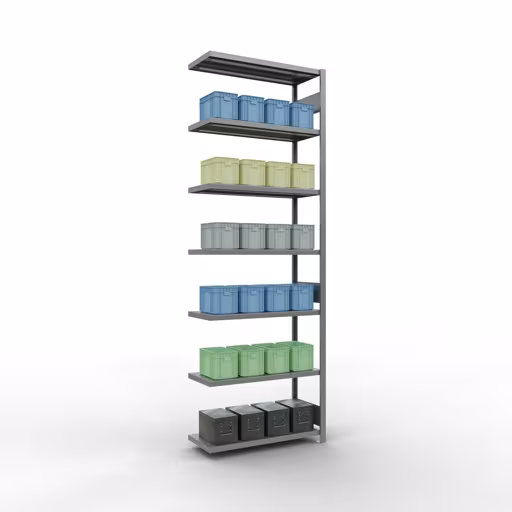 Immagine del prodotto n. 15 dell'articolo Scaffale aggiuntivo, scaffale a scaffale, sistema a innesto MULTIplus330, 3000 x 1000 x 400 mm (AxLxP), 7 ripiani, barre longitudinali, zincato Figura n. 15 dell'articolo scaffale aggiuntivo, scaffale a scaffale, sistema a innesto MULTIplus330, 3000 x 1000 x 400 mm (AxLxP), 7 ripiani, barre longitudinali, zincato del gruppo di prodotti sistema a innesto della marca Schulte Lagertechnik