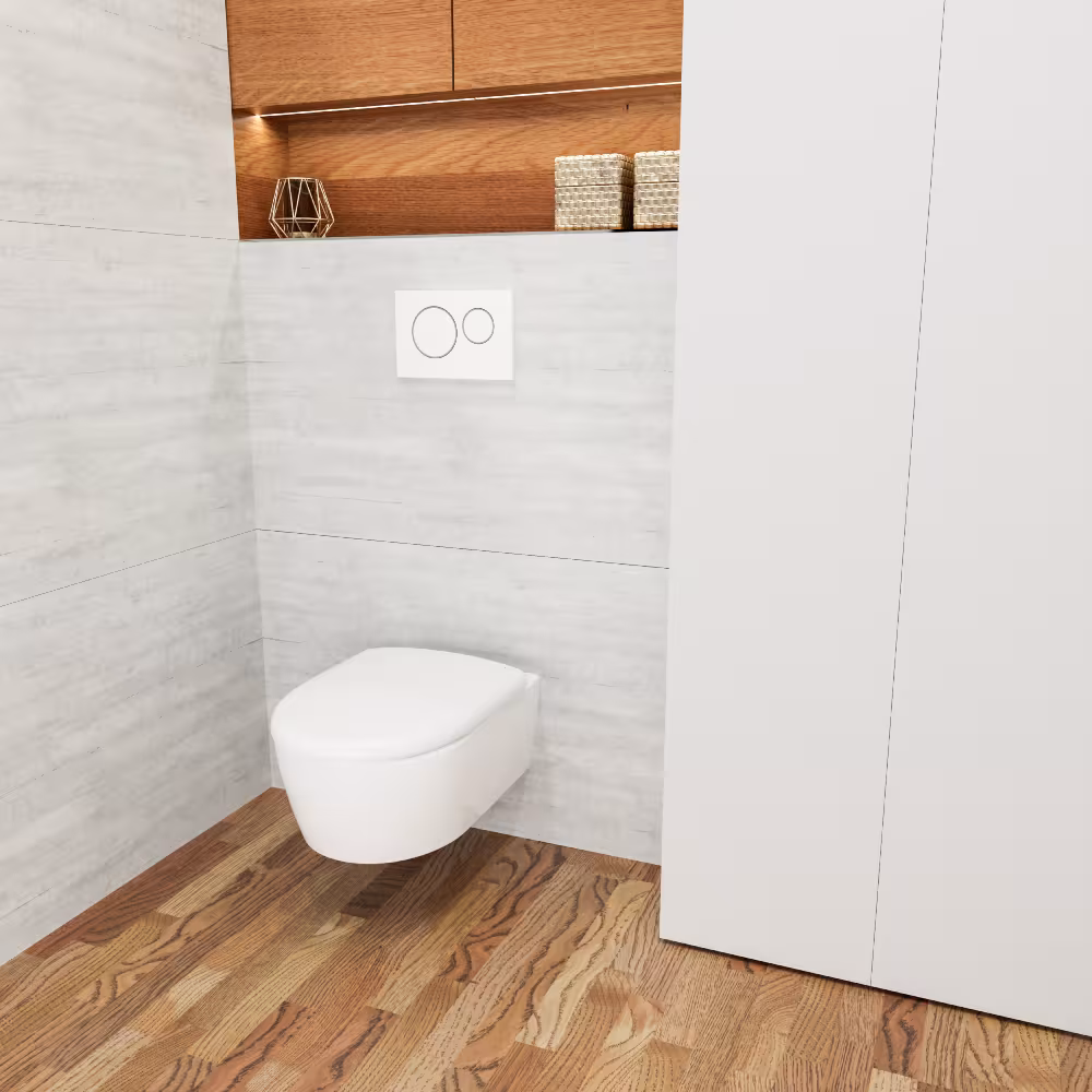 Un'altra vista dell'articolo sedile WC D100 bianco forma a D con meccanismo Soft-Close, adatto tra l'altro per Geberit/Keramag Renova No. 1 della categoria Ceramiche da bagno