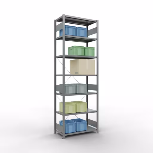 Immagine del prodotto n. 12 dell'articolo scaffale base, scaffale, sistema a innesto MULTIplus330, 3000 x 1000 x 500 mm (AxLxP), 7 ripiani, traversa, zincato Figura n. 12 dell'articolo scaffale base, scaffale, sistema a innesto MULTIplus330, 3000 x 1000 x 500 mm (AxLxP), 7 ripiani, traversa, zincato del gruppo di prodotti sistema a innesto della marca Schulte Lagertechnik