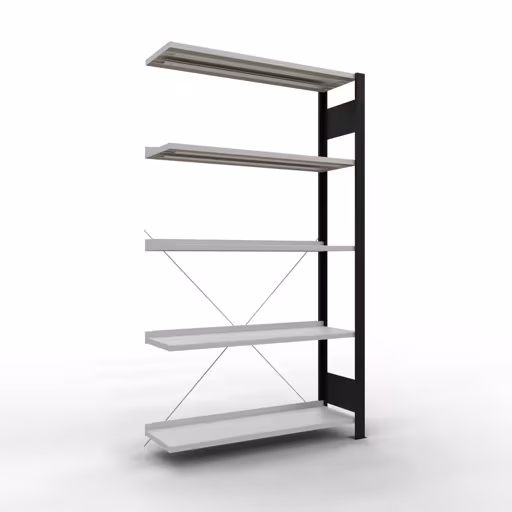 Scaffale aggiuntivo, scaffale per ufficio, sistema a innesto MULTIplus85, 1800 x 1000 x 300 mm (AxLxP), 5 ripiani, traversa, con barra di arresto, nero/grigio chiaro di Schulte Lagertechnik Scaffale sovrapponibile, scaffale per ufficio, sistema a innesto MULTIplus85, 1800 x 1000 x 300 mm (AxLxP), 5 ripiani, traversa, con listello di arresto, nero/grigio chiaro, sistema a innesto, articolo n. 36004-S