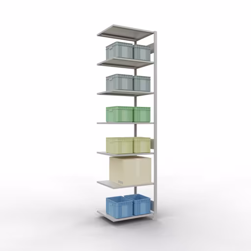 Scaffali aggiuntivi, scaffali, sistema a innesto MULTIplus150, 3000 x 750 x 600 mm (AxLxP), 7 ripiani, barre longitudinali, RAL 7035 grigio chiaro con GTIN 4004514293381 Scaffali aggiuntivi, scaffali, sistema a innesto MULTIplus150, 3000 x 750 x 600 mm (AxLxP), 7 ripiani, barre longitudinali, RAL 7035 grigio chiaro di Schulte Lagertechnik con l'articolo n. 32667-75-LR