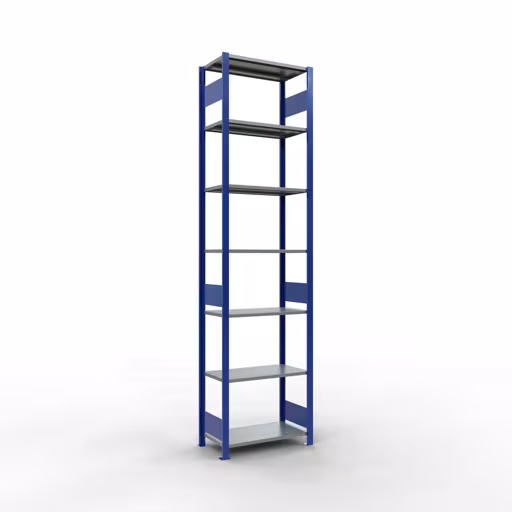 Scaffale base, scaffale, sistema a innesto MULTIplus150, 3000 x 750 x 400 mm (AxLxP), 7 ripiani, barre longitudinali, RAL 5010 blu genziana/zincato/zincato della marca Schulte Lagertechnik della gamma sistemi a innesto