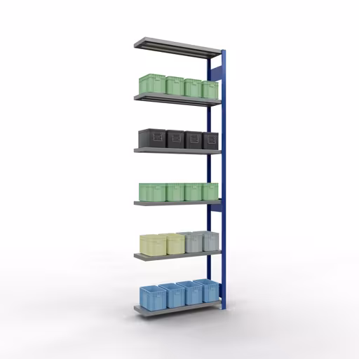 Figura n. 13 dell'articolo scaffale aggiuntivo, scaffale, sistema a innesto MULTIplus250, 3000 x 1000 x 300 mm (AxLxP), 7 ripiani, barre longitudinali, RAL 5010 blu genziana/zincato del gruppo di prodotti sistema a innesto della marca Schulte Lagertechnik