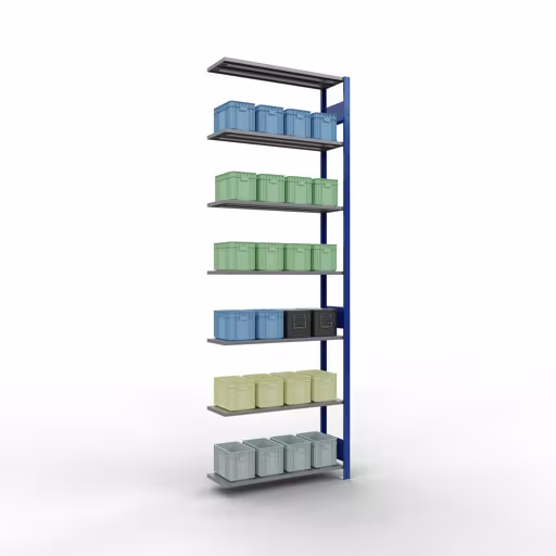 Anbauregal, Fachbodenregal Stecksystem MULTIplus150, 3000 x 1000 x 300 mm (HxBxT), 7 Fachböden, Längenriegel, RAL 5010 enzianblau/verzinkt aus der Kategorie Anbauregal mit der GTIN 4004514279903 Anbauregal, Fachbodenregal Stecksystem MULTIplus150, 3000 x 1000 x 300 mm (HxBxT), 7 Fachböden, Längenriegel, RAL 5010 enzianblau/verzinkt von der Marke Schulte Lagertechnik aus der Produktreihe Stecksystem