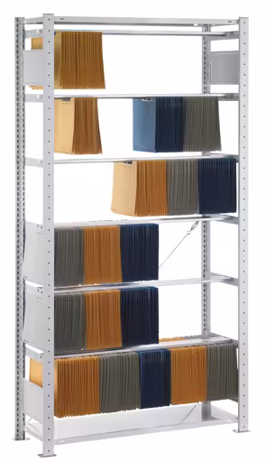 Ripiano base, ripiano per cucitrice pendolare a innesto "Elba/Leitz", 2000 x 1000 x 350 mm (AxLxP), RAL 7035 grigio chiaro, 6 aste pendolari di Schulte Lagertechnik con l'articolo n. 30611-N