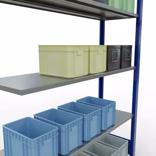 Immagine del prodotto n. 12 dell'articolo scaffale aggiuntivo, sistema a innesto MULTIplus150, 2000 x 1300 x 400 mm (AxLxP), 5 ripiani, RAL 5010 blu genziana/zincato dalla gamma di prodotti del sistema a innesto di Schulte Lagertechnik