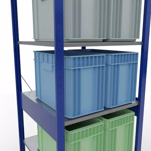 Étagère de base, étagère, système enfichable MULTIplus150, 2500 x 750 x 800 mm (HxLxP), 6 étagères, traverse, RAL 5010 bleu gentiane/galvanisé/galvanisé avec le GTIN 4004514281340 Étagère de base, étagère, système enfichable MULTIplus150, 2500 x 750 x 800 mm, 6 étagères, traverse, RAL 5010 bleu gentiane/galvanisé/galvanisé de Schulte Lagertechnik avec le numéro d'article. 12781-75-B