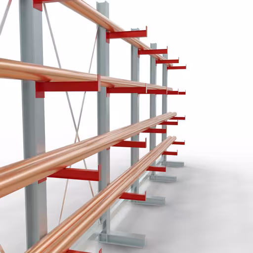 Produktbild Nr 10 des Artikels K 3000 Komplettregal, einseitig, 2500 x 6500 x 400 mm, RAL 7001 / RAL 3000, 5 Lagerebenen Abbildung Nr 10 des Artikels K 3000 Komplettregal, einseitig, 2500 x 6500 x 400 mm, RAL 7001 / RAL 3000, 5 Lagerebenen aus der Produktgruppe Kragarmregale von der Marke Schulte Lagertechnik