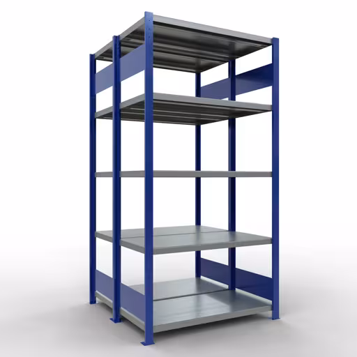Scaffale base, scaffale doppio, sistema di scaffali MULTIplus250, 2000 x 1000 x (2x500) mm (AxLxP), 2x5 ripiani, barra longitudinale, RAL 5010 blu genziana, ripiani doppi, articolo n. 33250-B
