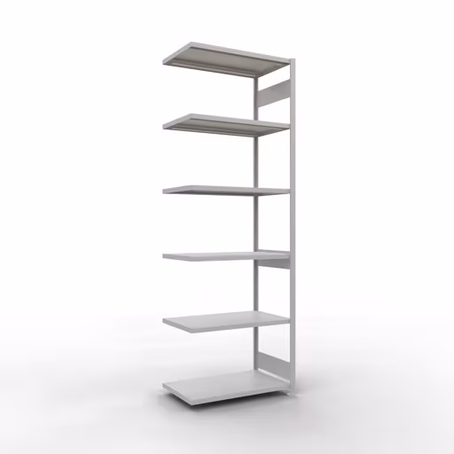 Rayonnage supplémentaire, rayonnage à étagères, système enfichable MULTIplus250, 3000 x 1000 x 600 mm (HxLxP), 7 tablettes, barre de longueur, RAL 7035 gris clair, étagère supplémentaire, réf. 32867-LR