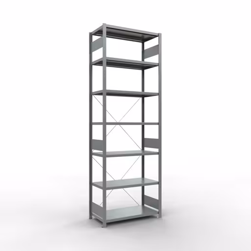 Ripiano base, ripiano, sistema a innesto MULTIplus330, 3000 x 1000 x 500 mm (AxLxP), 7 ripiani, traversa, zincato, ripiano base, articolo n. 13952