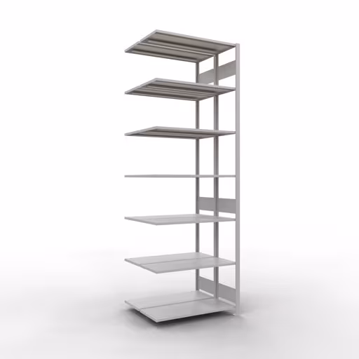 Scaffale aggiuntivo, scaffale doppio, sistema di scaffali MULTIplus150, 3000 x 1000 x (2x400) mm (AxLxP), 2x7 ripiani, barre longitudinali, RAL 7035 grigio chiaro di Schulte Lagertechnik con l'articolo n. 33147
