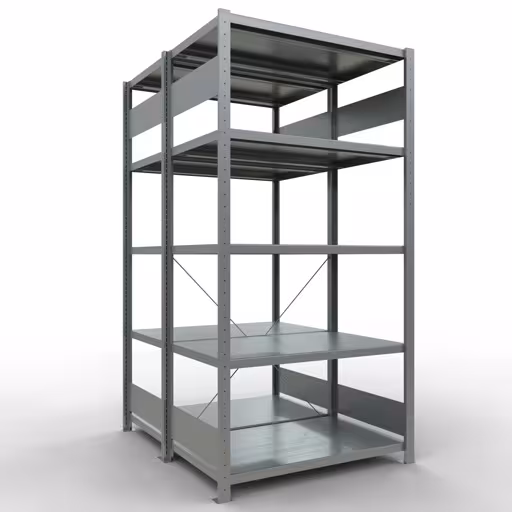 Une autre vue de l'article Étagère de base, étagère double, système d'étagères enfichables MULTIplus250, 2000 x 1000 x (2x600) mm, 2x5 étagères, traverse, galvanisée de la catégorie étagères