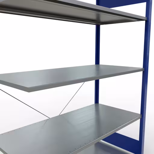 Rayonnage supplémentaire, étagère, système enfichable MULTIplus150, 2000 x 1300 x 600 mm (HxLxP), 5 étagères, traverse, RAL 5010 bleu gentiane/galvanisé avec le GTIN 4004514243218 Rayonnage supplémentaire, rayonnage à étagères, système enfichable MULTIplus150, 2000 x 1300 x 600 mm, 5 étagères, RAL 5010 bleu gentiane/galvanisé de Schulte Lagertechnik avec le réf. 12765-130-B
